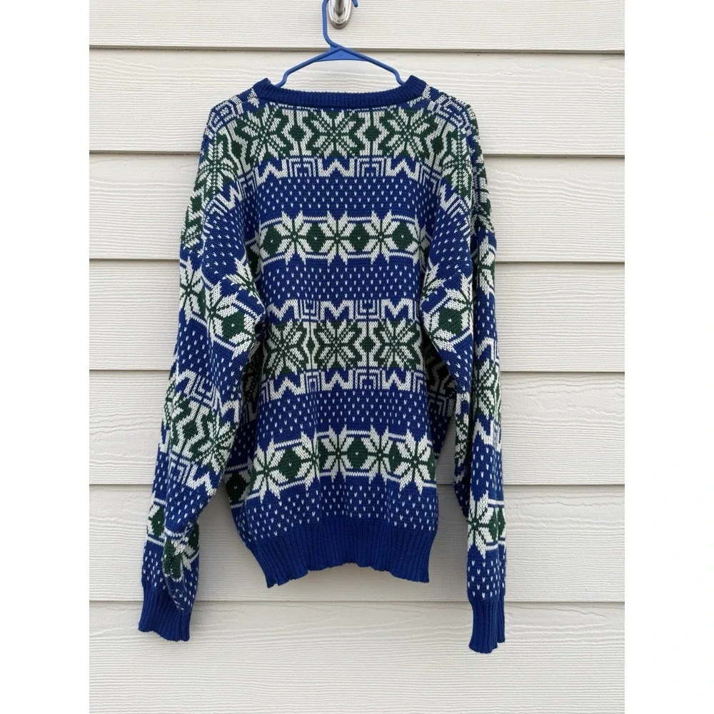 Vintage Puritan‎ Men Crewneck Pullover Sweater Blue Green Holiday Size XL